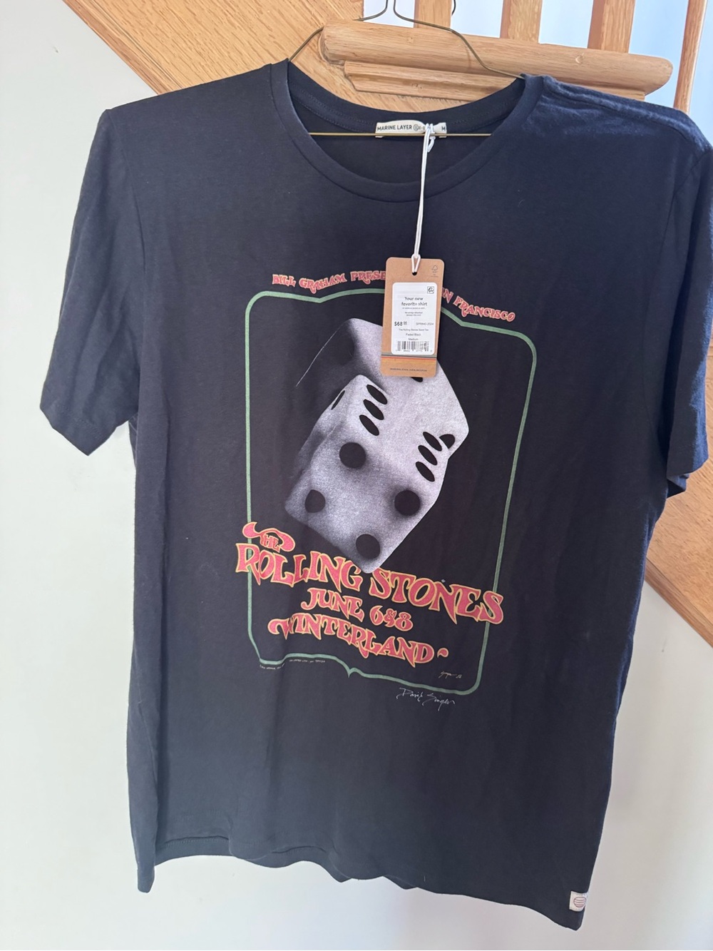 Marine Layer Black Rolling Stones Dice Graphic Tee with Red and Green Accents